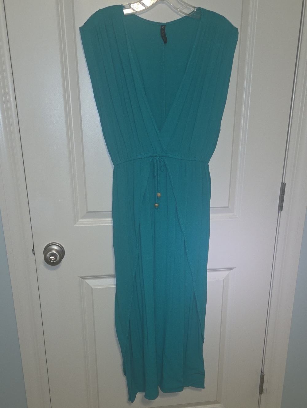 Emerald green V-Neck Maxi Swimsuit Coverup with Drawstring Waist